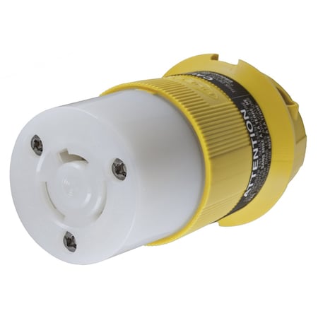 Hubbell Wiring Device-Kellems Locking Connector, Non-NEMA, 20 A, 125/250V AC, Single Phase, 3 Pole, Screw Terminals, Yellow HBL73CM14C